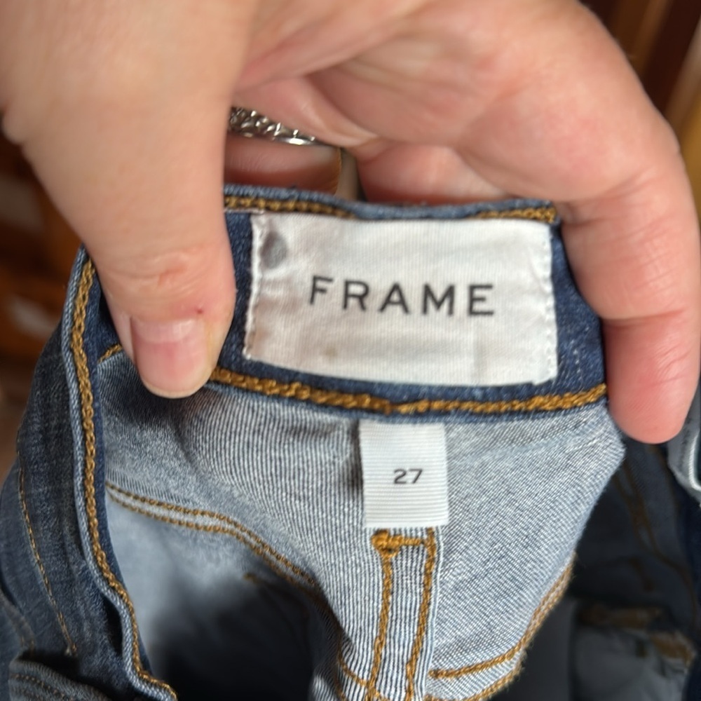 Frame Le High Skinny Jeans Sulham Blue Raw Hem Ankle High Rise Size 27 - Picture 14 of 16
